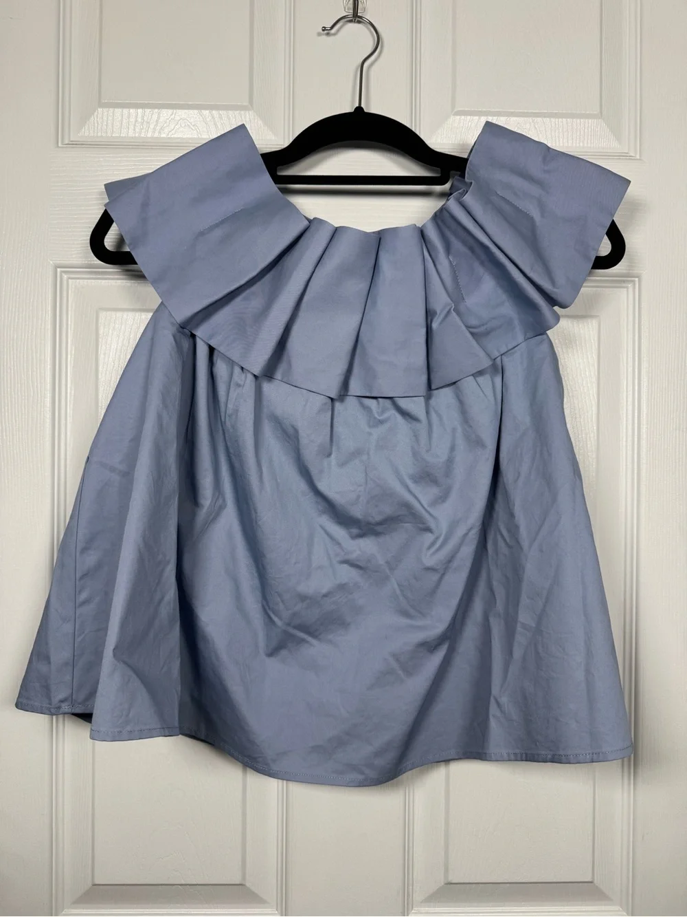 Anthropologie Mare Mare Periwinkle Blue Pleated Ruffle Off Shoulder Top NWT XS - Picture 3 of 9